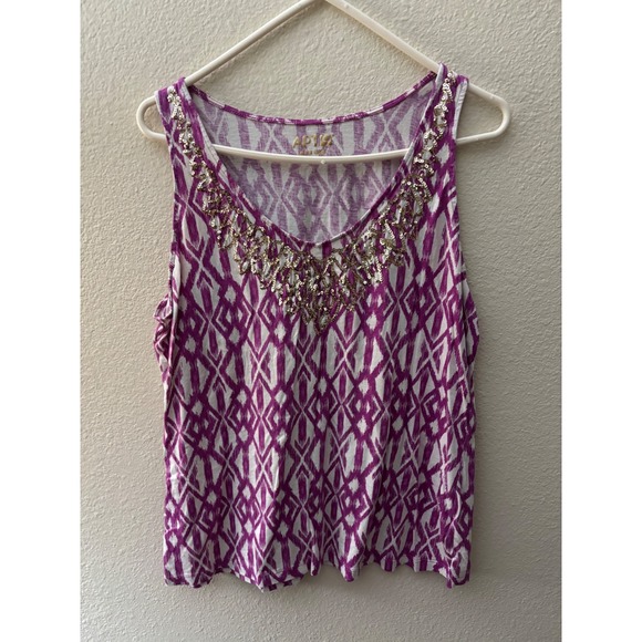 Apt 9 Tops - Apt 9 Womens XL Purple White Sequin Tank Top Sleeveless Blouse Shirt
(A682)